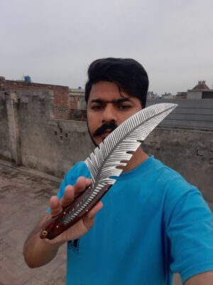 DAMASCUS FEATHER ETCHING KNIFE