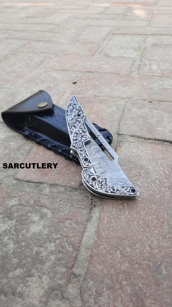 HANDMADE DAMASCUS ENGRAVING POCKET KNIFE - Image 7