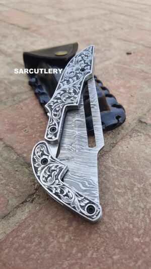 HANDMADE DAMASCUS ENGRAVING POCKET KNIFE