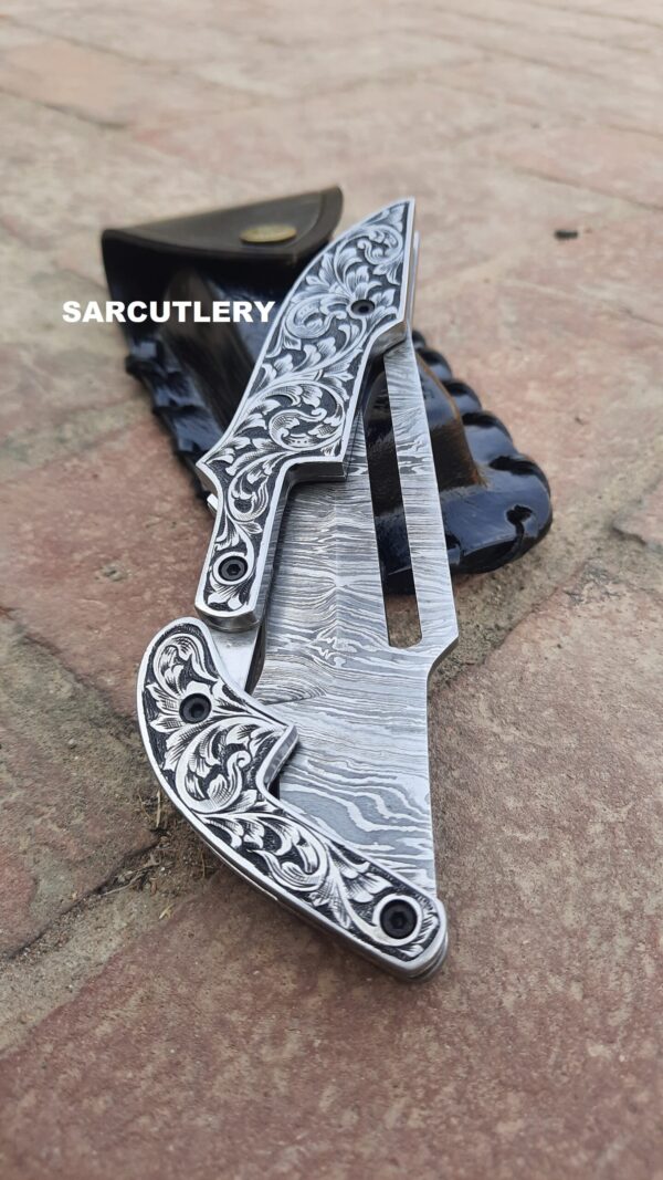 HANDMADE DAMASCUS ENGRAVING POCKET KNIFE - Image 2