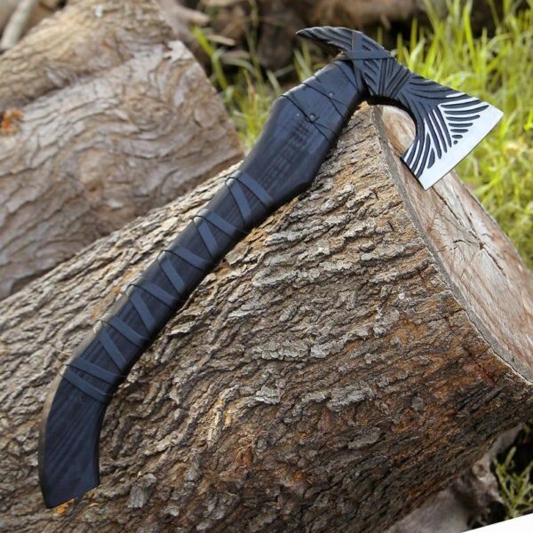 Custom Handmade Forge Axe with Leather Wrapping - Image 4