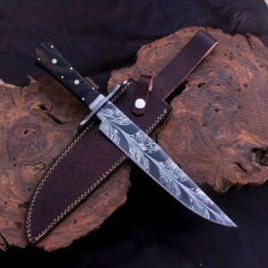 Handmade Feather Damascus Bowie Knife - Sar cutlery