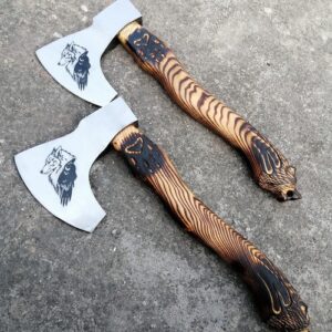 Hand-Forged Viking Axe – Wolf, Lion Axe