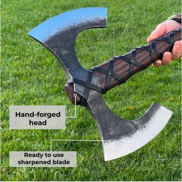 Hand-Forged Viking Double-Edged Axe "Havamal" - Image 2