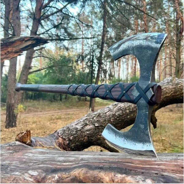 Hand-Forged Viking Double-Edged Axe "Havamal" - Image 3