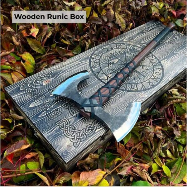 Hand-Forged Viking Double-Edged Axe "Havamal" - Image 5