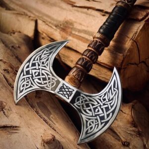 Handmade Double Head Edge Viking Axe Engraved Wood Handle