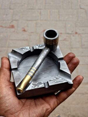 Handmade Elegant Smoke Fusion Damascus Smoke Pipe, Ashtray