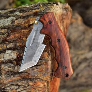 Handmade Damascus Steel Pocket Tracker Knife With Sharpener