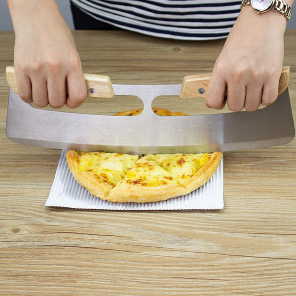 Pizza Cutter Rocker Sharp Stainless Steel with Wooden Handle - Image 4