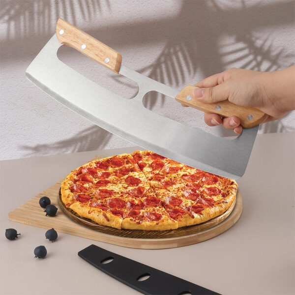 Pizza Cutter Rocker Sharp Stainless Steel with Wooden Handle