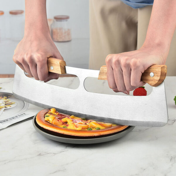 Pizza Cutter Rocker Sharp Stainless Steel with Wooden Handle - Image 5