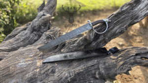 Hand-Forged Damascus Steel Short Sword with Leather Sheath