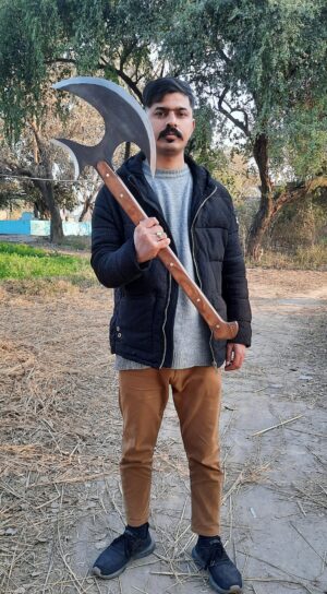 Hand Forged Carbon steel Klingon Axe Full Tang | Rose wood