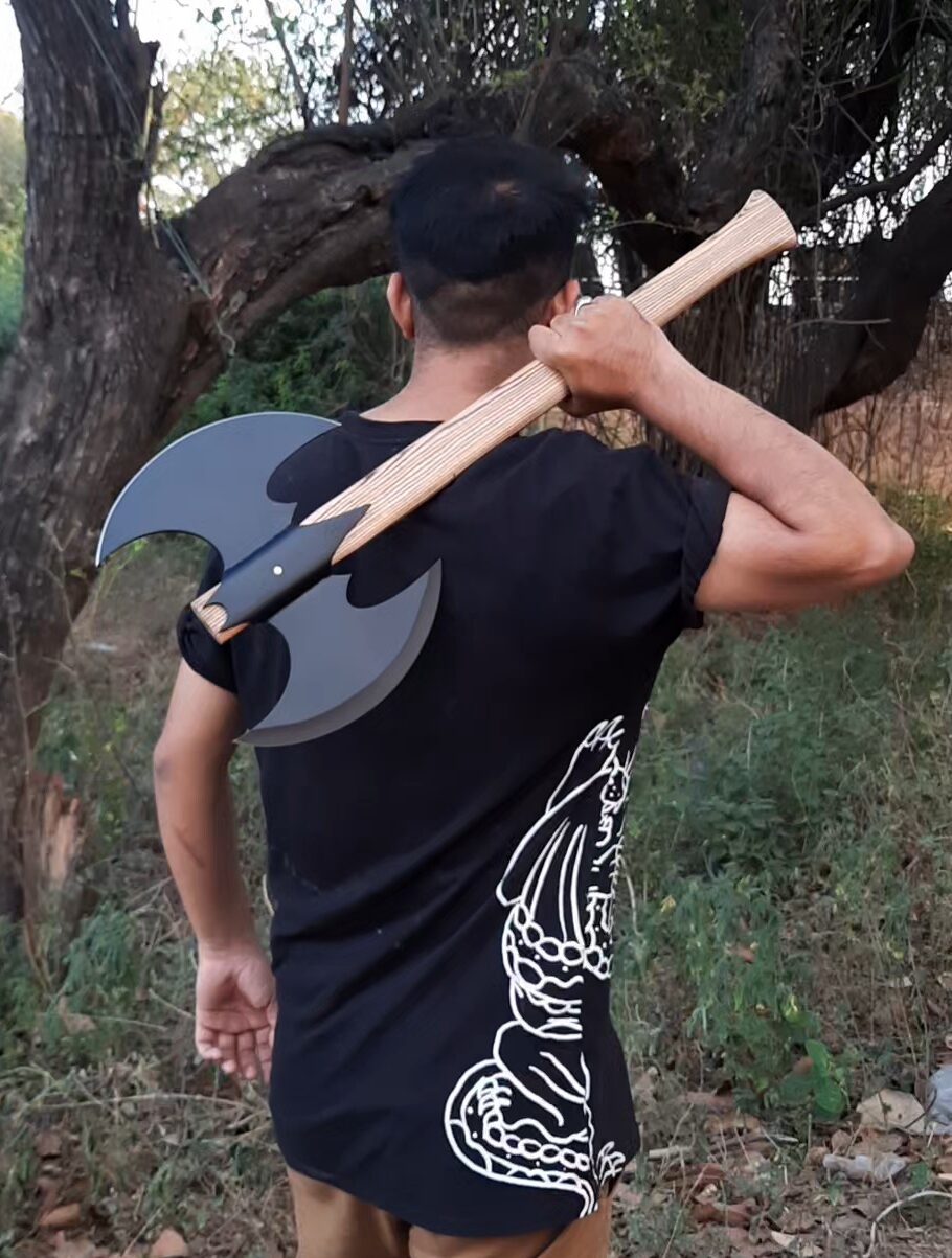 Hand Forged Carbon Steel Batman Axe With Leather Sheath